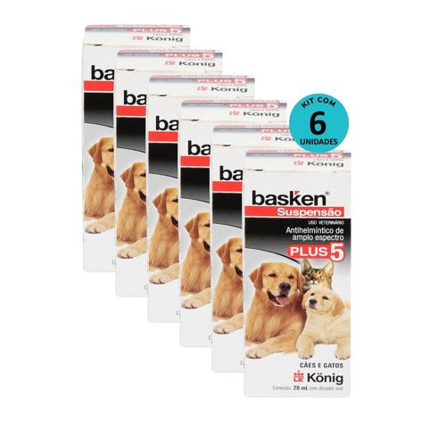 Kit 6 Vermífugo Basken Susp. Plus 5 Cães e Gatos 20ml- König